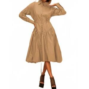 NEW N BY NANCY cotton below knee button down dress in khaki